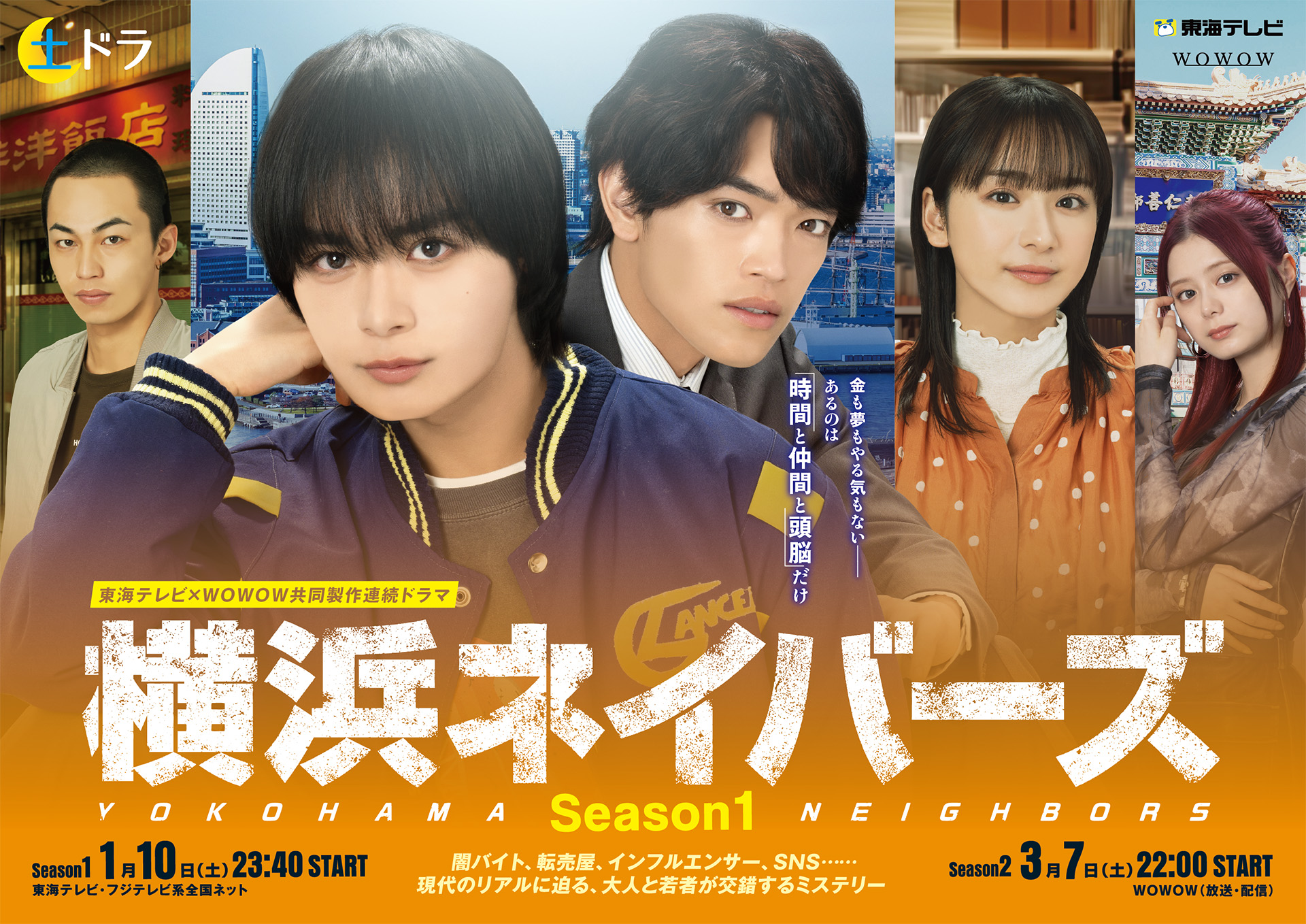 横浜ネイバーズ　Season１：1月10日23:40スタート 東海テレビ・フジテレビ系全国ネット。Season２：3月7日22:00スタート WOWOW(放送・配信)